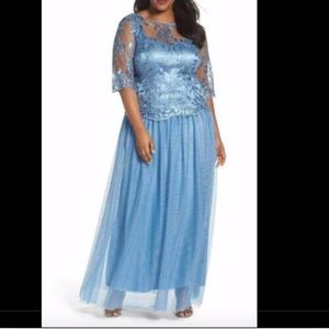 NEW $208 BRIANNA Embellished‎ Mesh Gown in Blue